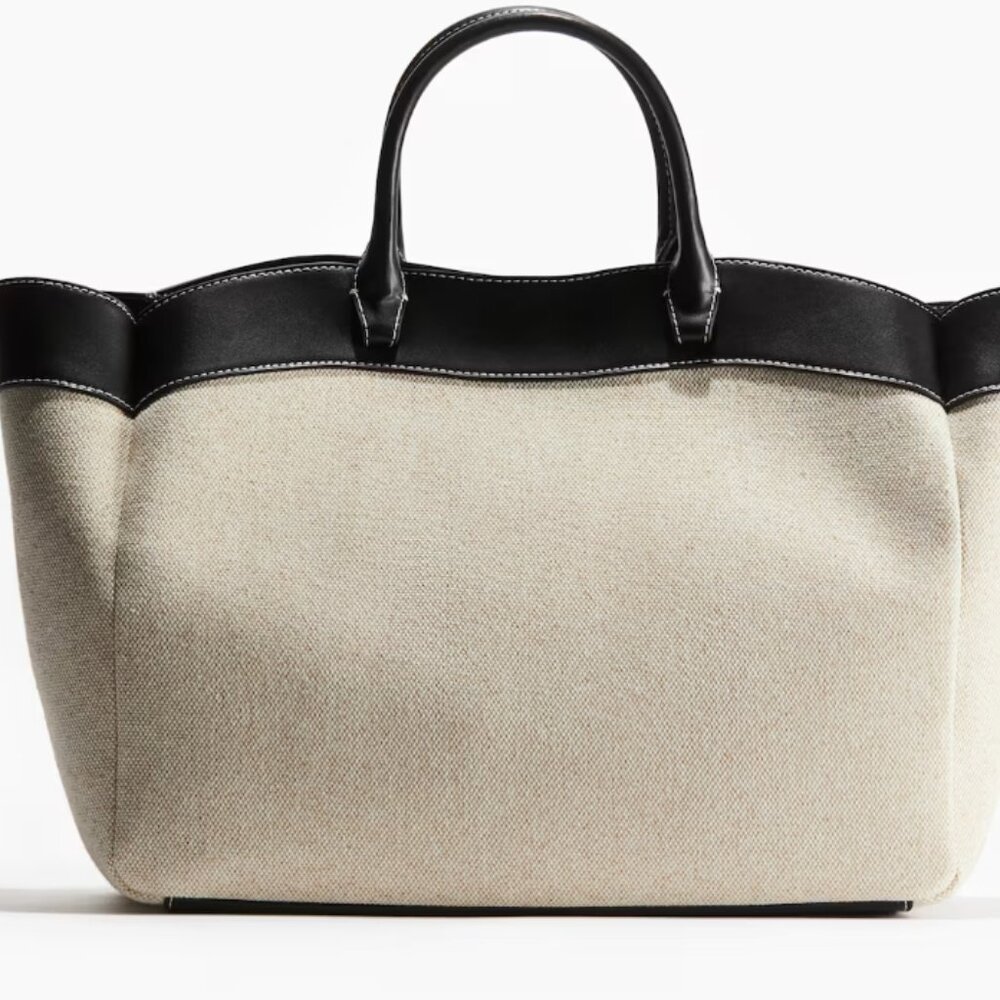 H&M Large Shopper Tote Bag Cream Black